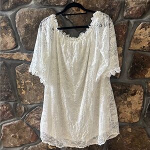 White Lace Dress with Floral Details